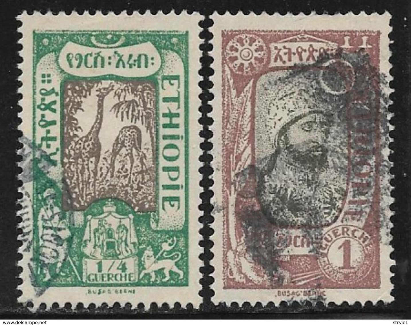 Ethiopia Scott # 121,123 Used Giraffes, Tafari, 1919 - Ethiopia