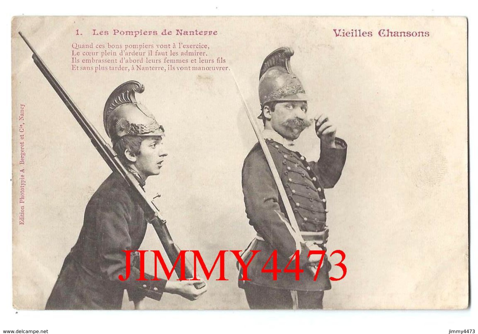 CPA - HUMOUR - Les Pompiers De NANTERRE - Vieilles Chansons + Texte - Edit. A. Bergeret Et Cie Nancy - Scans Recto-Verso - Humour