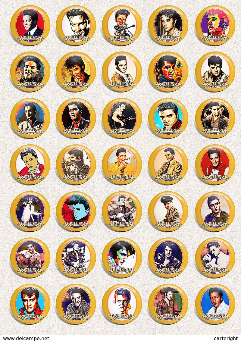 35 X Elvis Presley Music Fan ART BADGE BUTTON PIN SET 9 (1inch/25mm Diameter) - Music