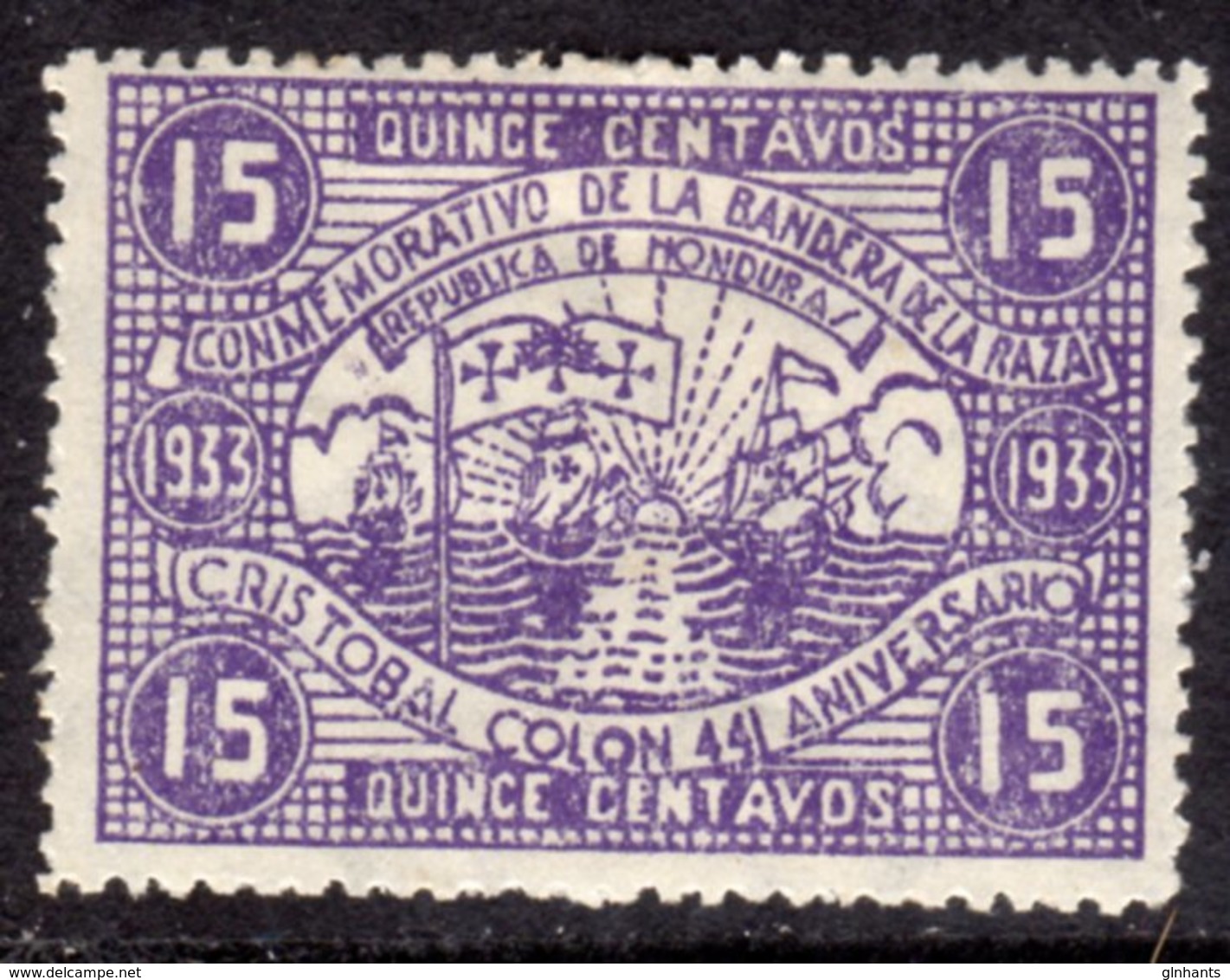 HONDURAS - 1933 DEPARTURE OF COLUMBUS 15c STAMP FINE MINT MM * SG362 - Honduras