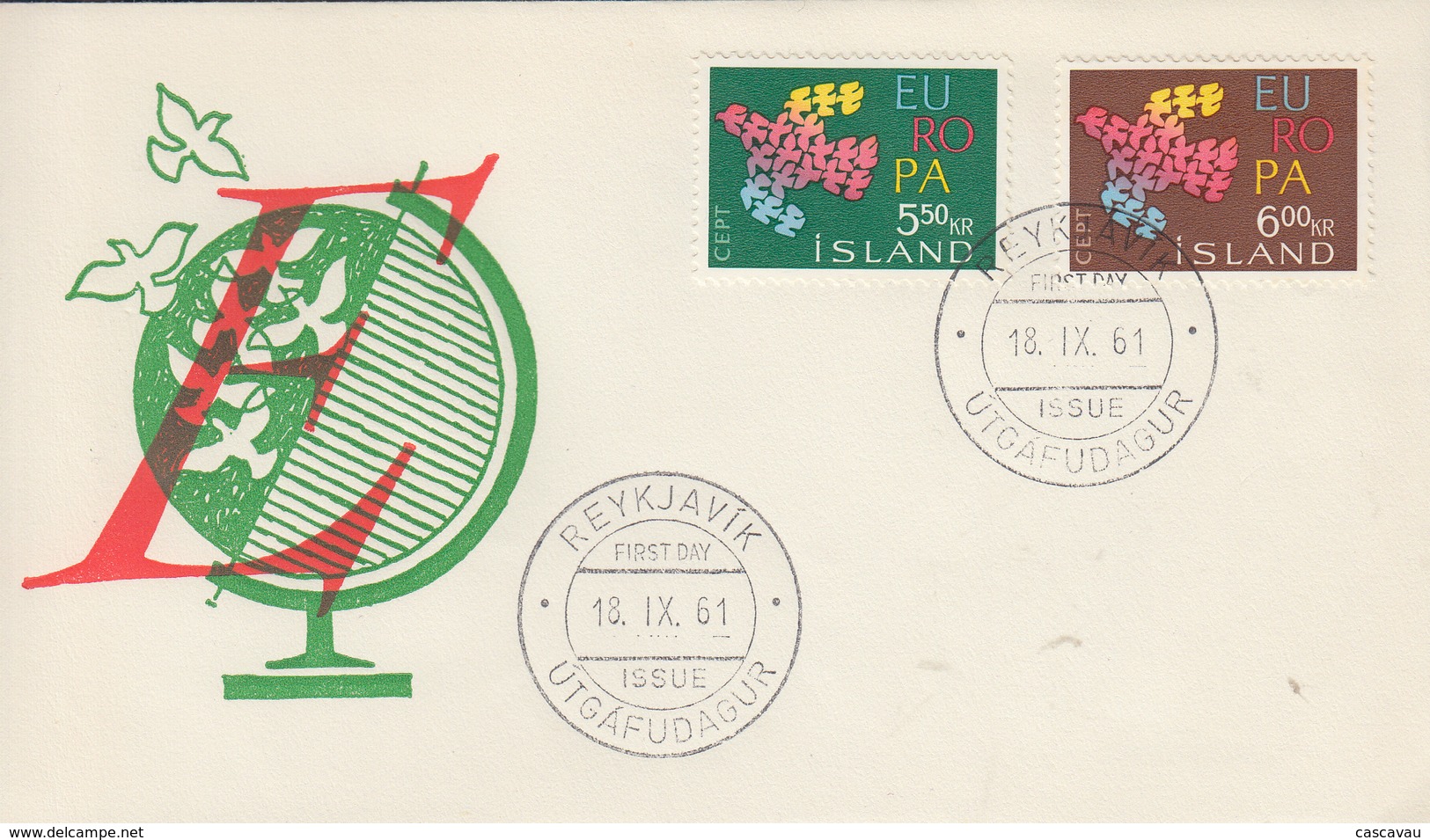 Enveloppe  FDC  1er  Jour   ISLANDE   Paire   EUROPA  1961 - FDC