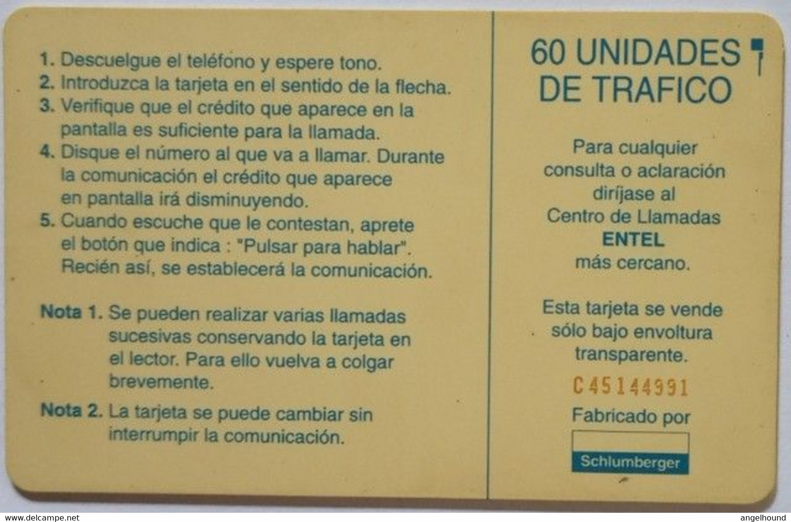 Cike Entel Chip Card 60 Unidades " R/E Cerro Caracol  Concepcion " - Chili