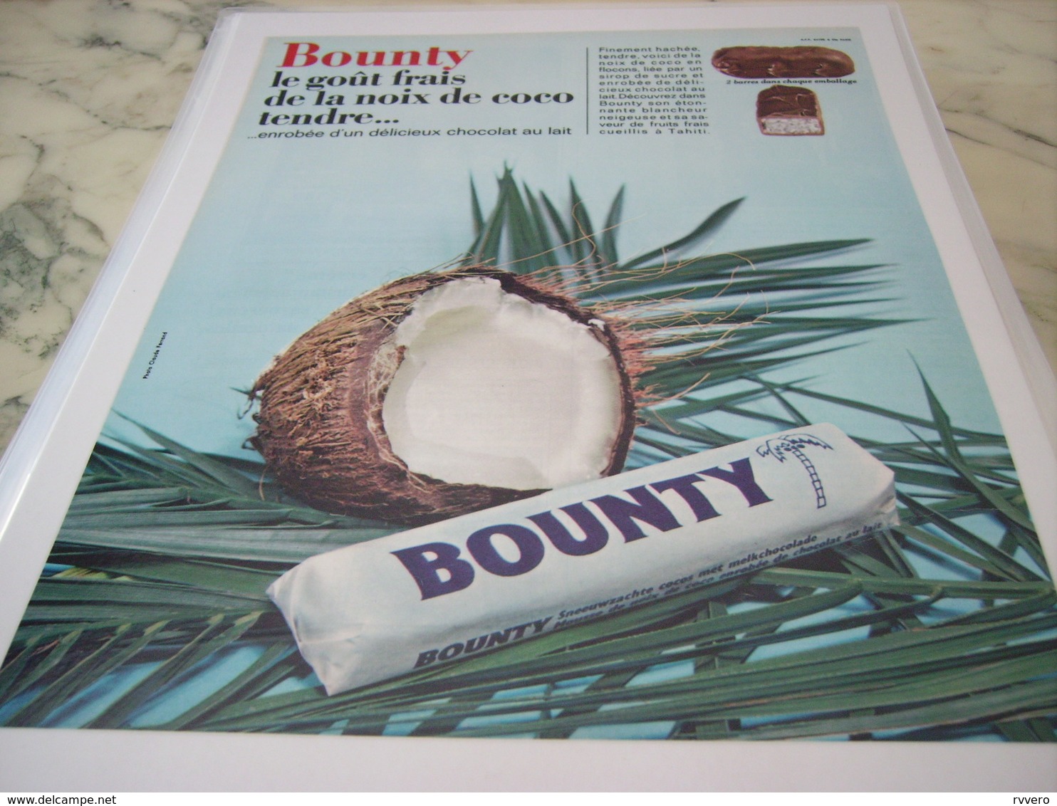 ANCIENNE PUBLICITE GOUT FRAIS DE NOIX DE COCO CHOCOLAT BOUNTY 1965 - Autres & Non Classés