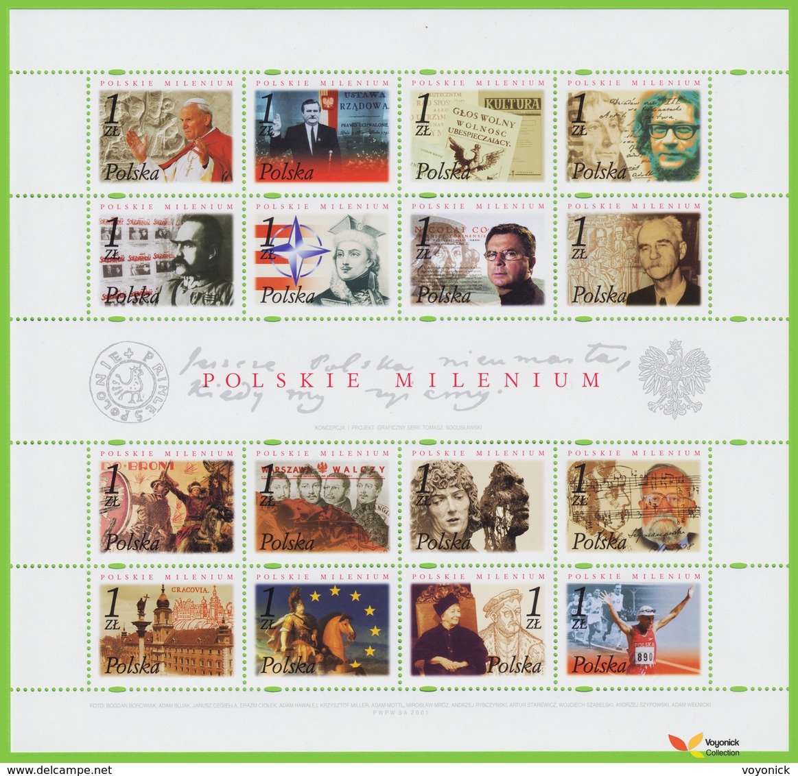 Voyo POLAND MILLENIUM 2001 Fi # 3780-3795/ Bl. 137I  ** MINT Full Sheet - Fogli Completi