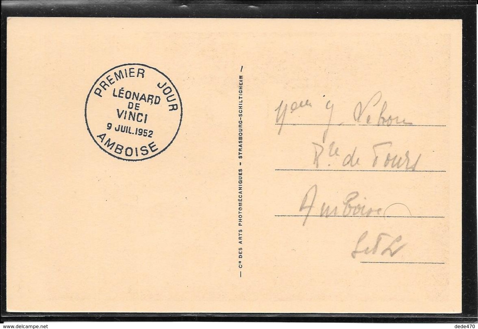 FDC 1952 - 929 LEONARD DE VINCI - Carte Postale - 1950-1959