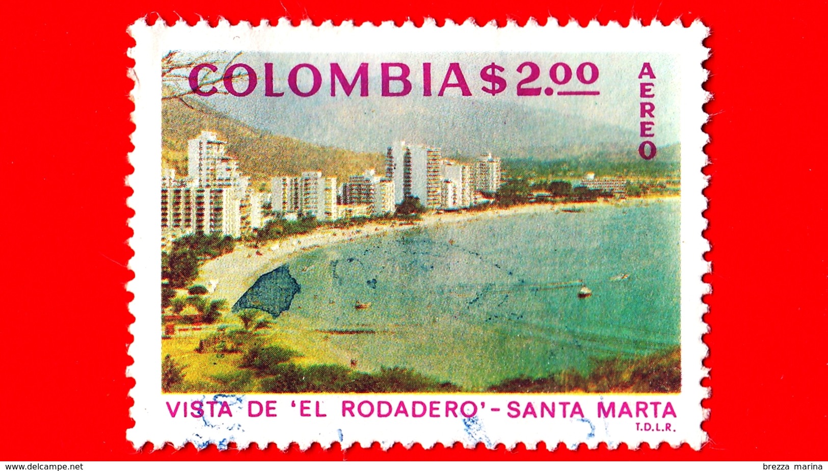 COLOMBIA - Usato -  1975 - 400 Anni Della Città Di Santa Marta - El Rodadero - $ 2.00 Aerea - Colombia