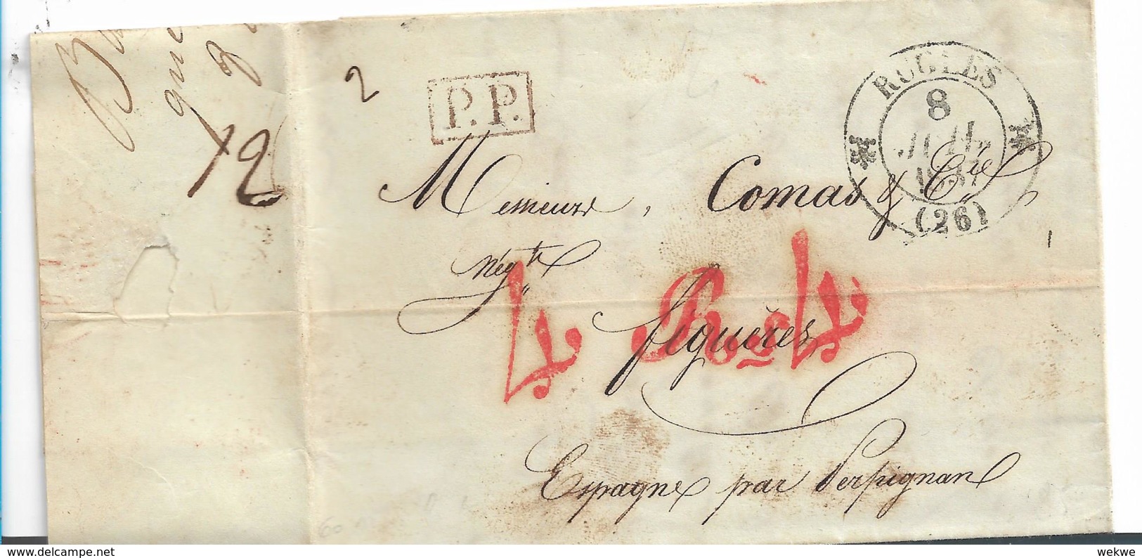 FP015 ( Frankreich, Rugles 1837, PP Nach Spanien Mit Tacstempel 4 Rs,4 - 1801-1848: Précurseurs XIX