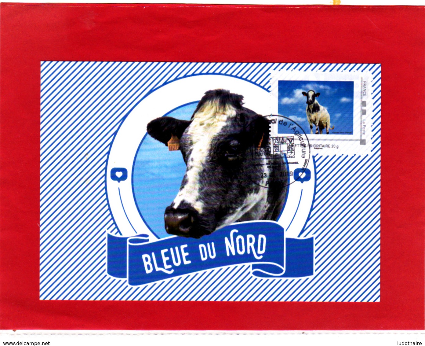 Timbre Du Collector Sur Carte Postale Vache Imminence, Bleue Du Nord, Obl 23/02/19 Du Salon De L'Agriculture 2019 - 2010-2019