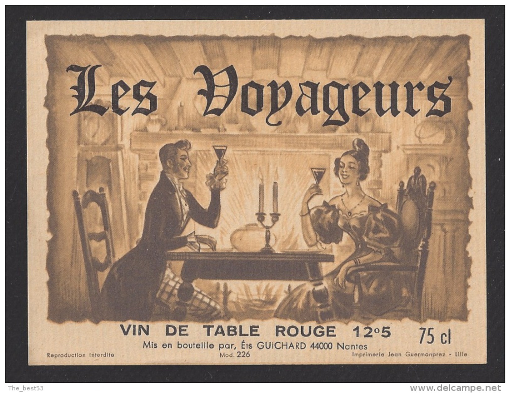 Etiquette De Vin De Table Rouge -  Les Voyageurs    - Thème Couple -   Ets Guichard  à  Nantes  (44) - Coppie