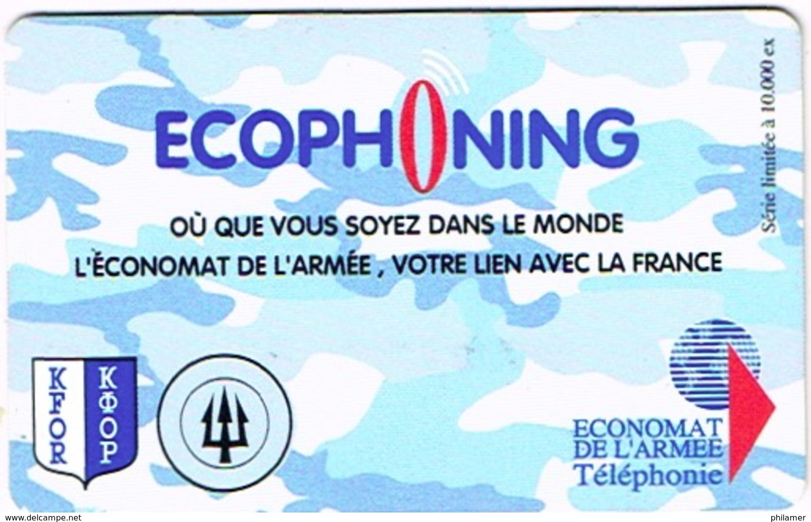 France Telecarte Phonecard Economat Armee Ecophoning KFOR Trident Prepayee Bleue Ut BE - Interne Telefoonkaarten