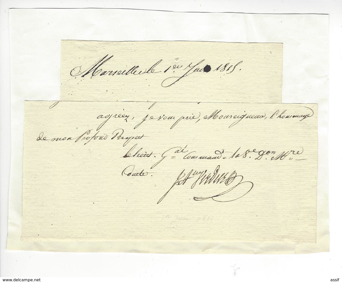 Général Jean Antoine Verdier (1767-1839) EMPIRE AUTOGRAPHE ORIGINAL AUTOGRAPH JUIN 1815 EMPIRE MARSEILLE CENT-JOURS - Autres & Non Classés