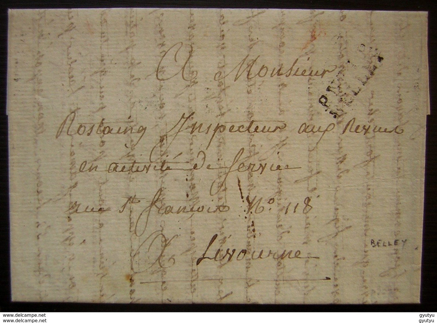 Belley, (Ain)  Port Payé P N°1 P/ BELLEY Sur Une Jolie Lettre Pour Livourne (Italie), Cachet D'arrivée Livorno Au Revers - 1801-1848: Précurseurs XIX