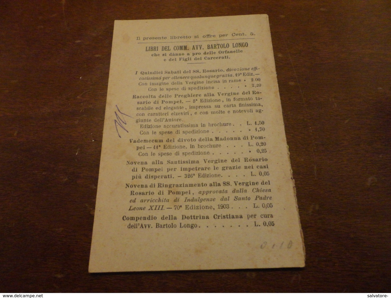 PICCOLE LETTURE EDITE DAI FIGLI DEI CARCERATI IN VALLE DI POMPEI- IL TESTAMENTO DI UN CONDANNATO - Altri & Non Classificati