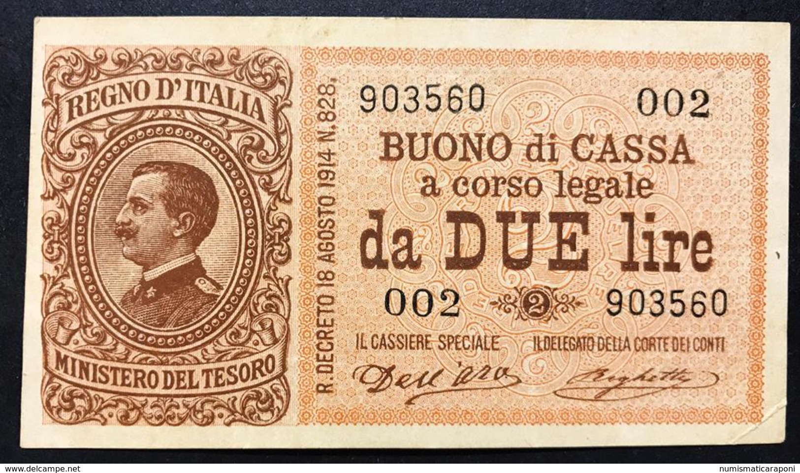 2 Lire Vitt. Em. III° 02 09 1914 Serie 002 Biglietto Naturale Spl  LOTTO 506 - Italia – 2 Lire