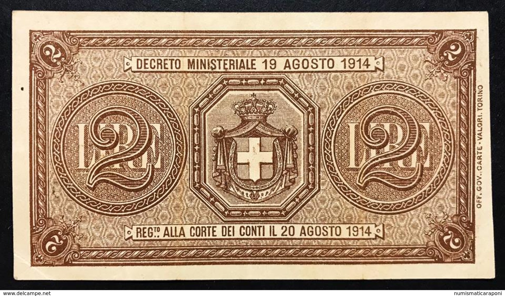 2 Lire Vitt. Em. III° 02 09 1914 Serie 002 Biglietto Naturale Spl  LOTTO 506 - Italia – 2 Lire
