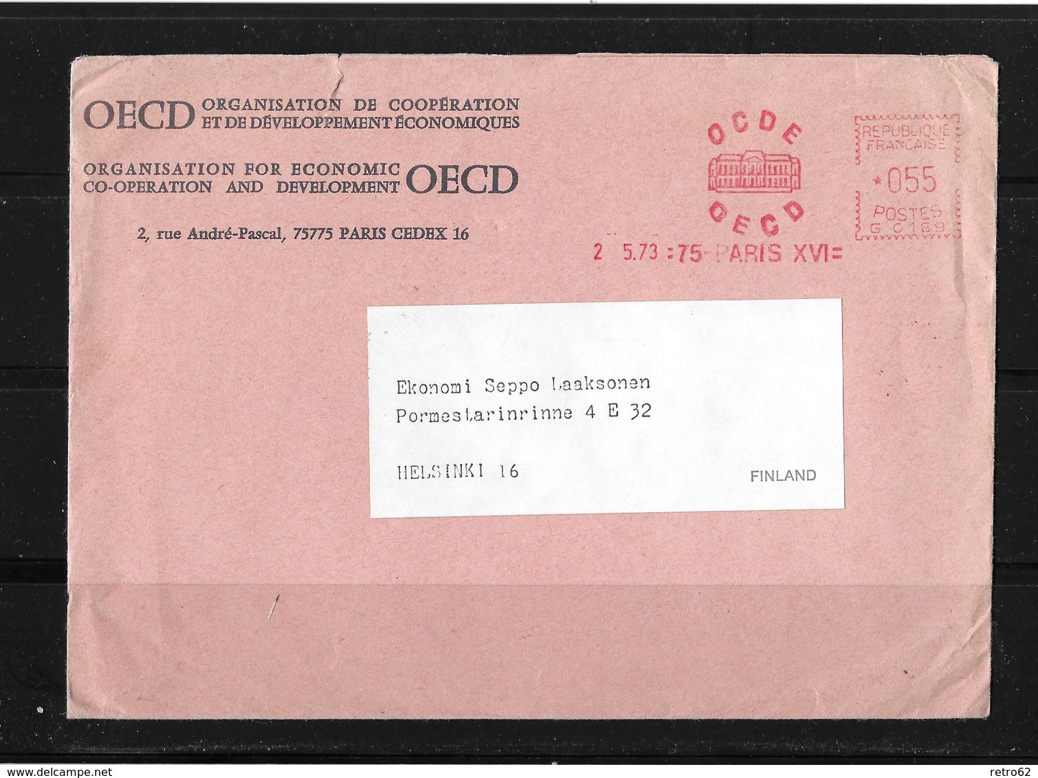 1973 Frankreich → Lettre OECD Paris à Helsinki / Finland - Lettres & Documents