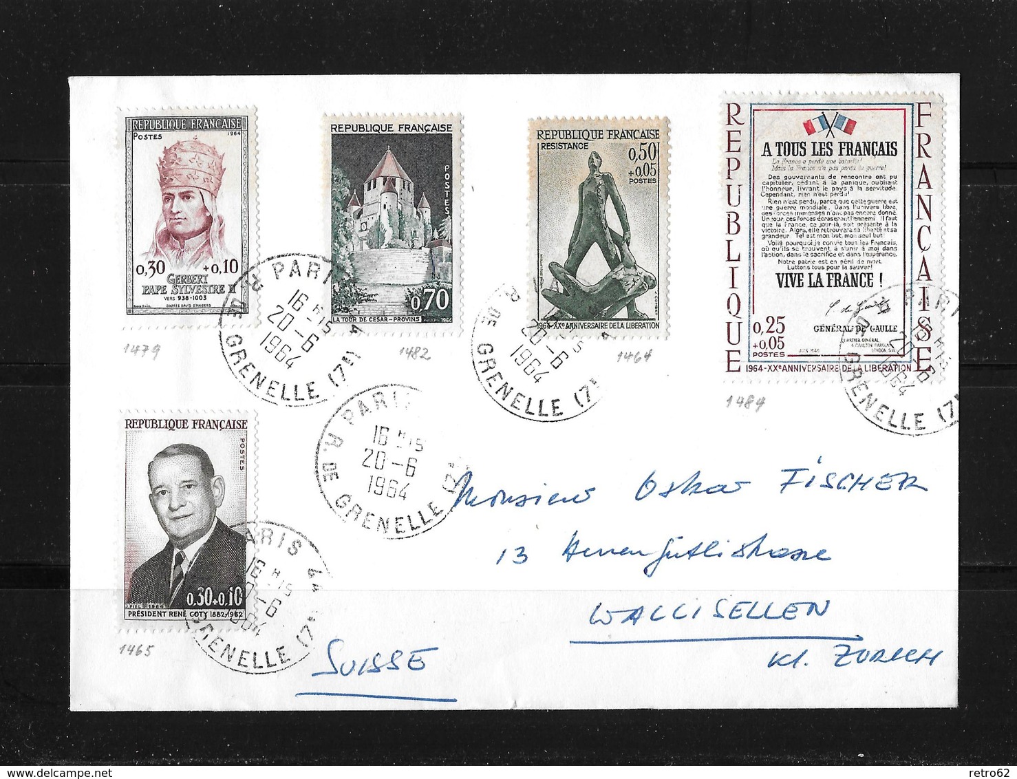 1964 Frankreich → Lettre Avec MI. Nr.1464/65 & 1479/82/84 à Wallisellen/Suisse - Lettres & Documents