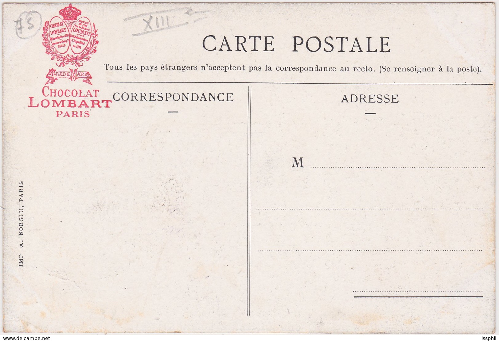 Carte Publicitaire - Paris - Chocolaterie Lombart - Vue D'ensemble De L'usine - Arrondissement: 13