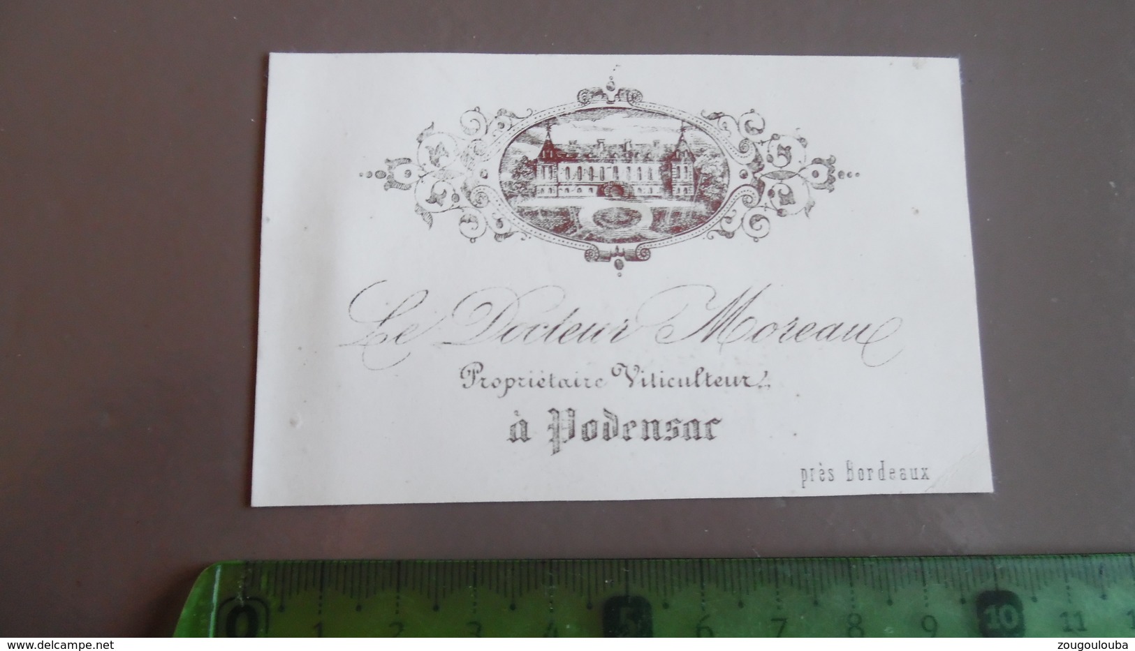 Publicité - Carte De Visite Le Docteur Moreau Vin à Podensar Bordeaux- Carte Porcelaine - Cartes De Visite