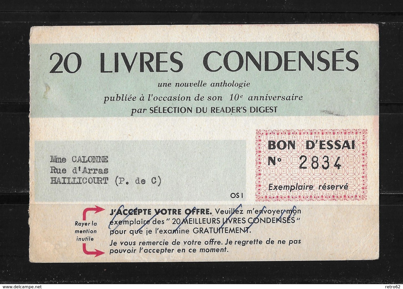 1956 Frankreich → Carte Postale Sélections Du Reader's Digest, St.Germain Paris - Lettres & Documents