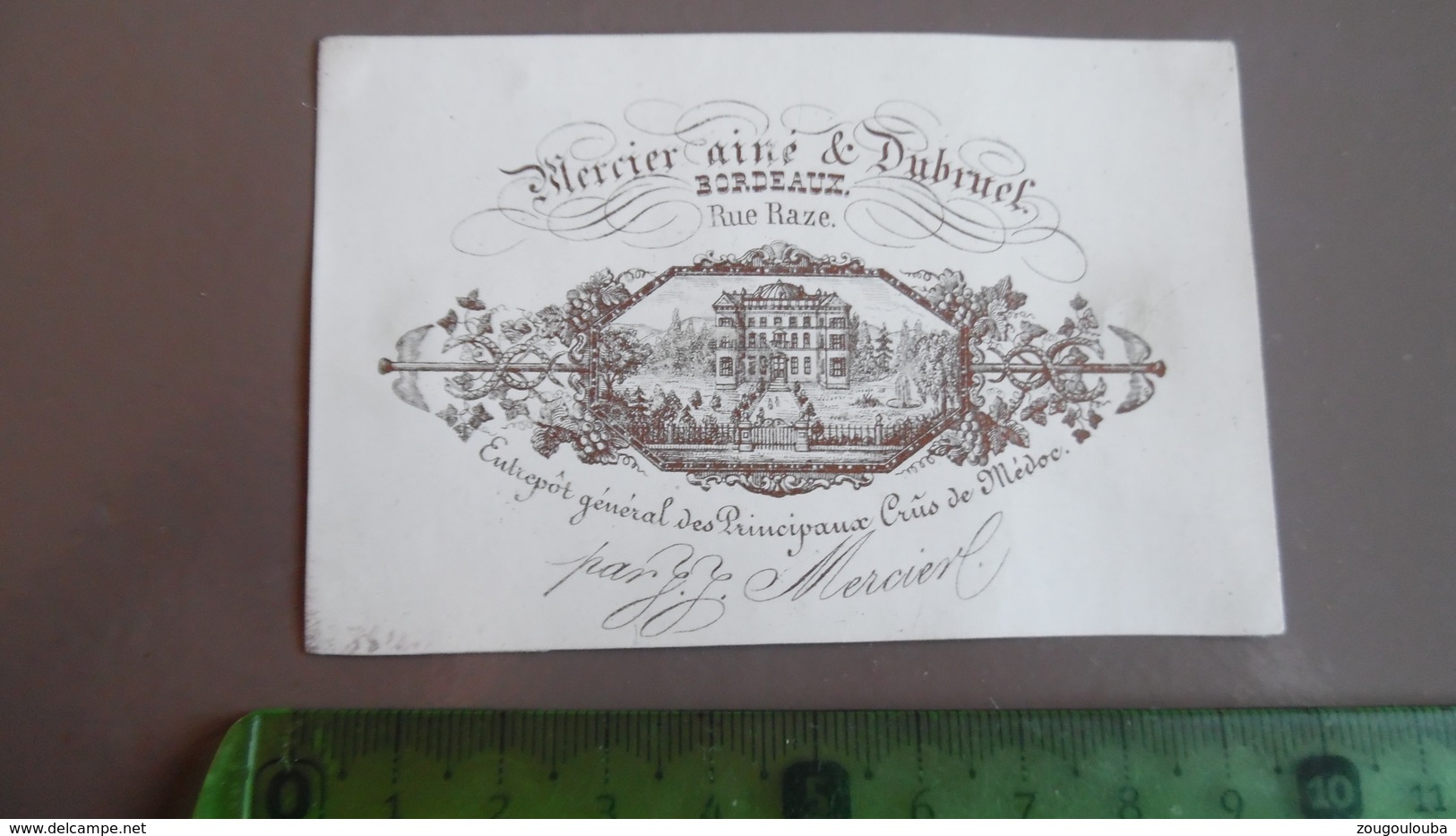 Publicité - Carte De Visite Mercier Ainé De Dubruel Vin Bordeaux - Carte Porcelaine - Cartes De Visite