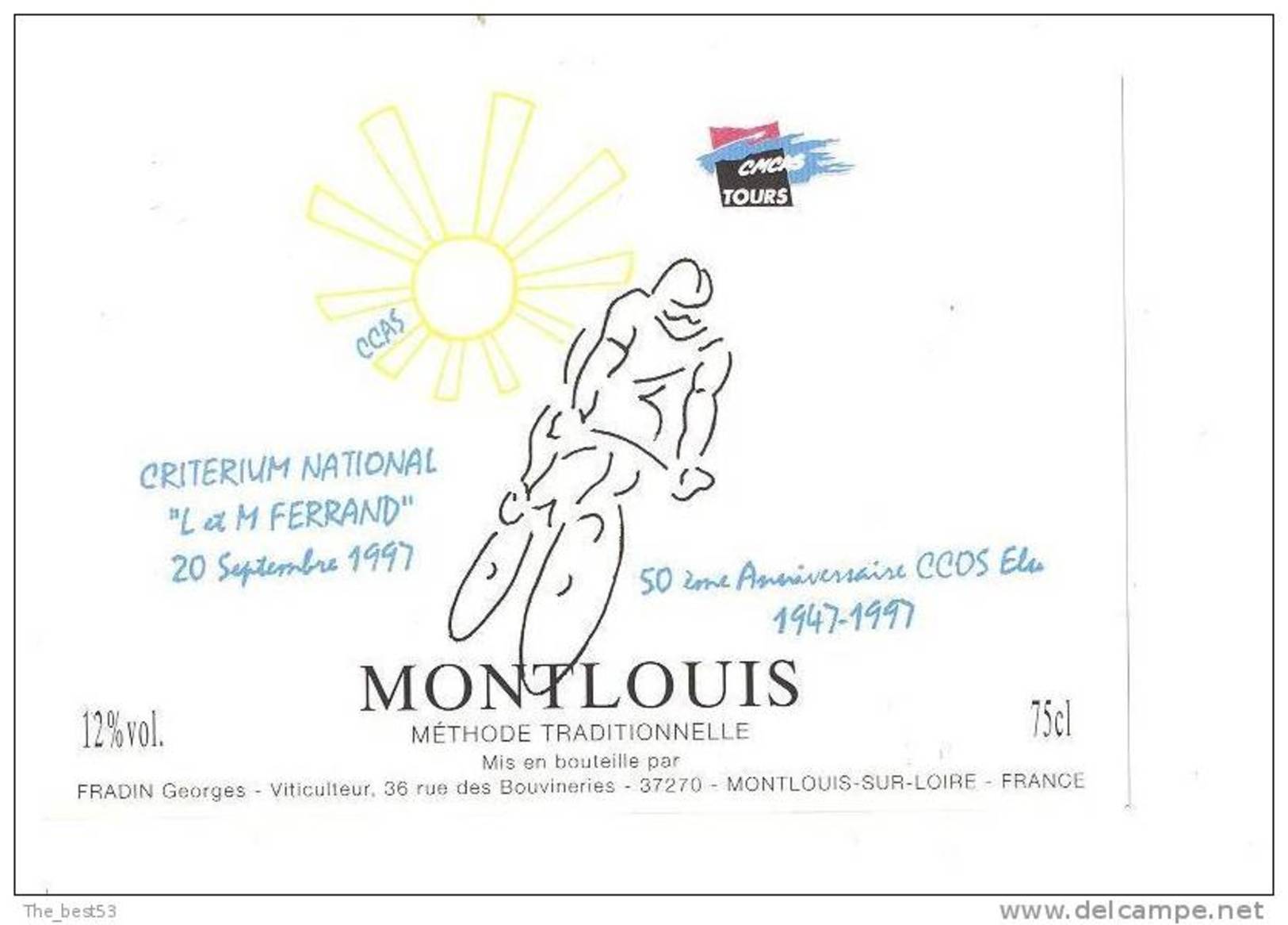 Etiquette De Vin Montlouis -  Cuvée Critérium National "La M Ferrand"  20/09/1997 - Fradin à Montlouis (37) - Wielrennen