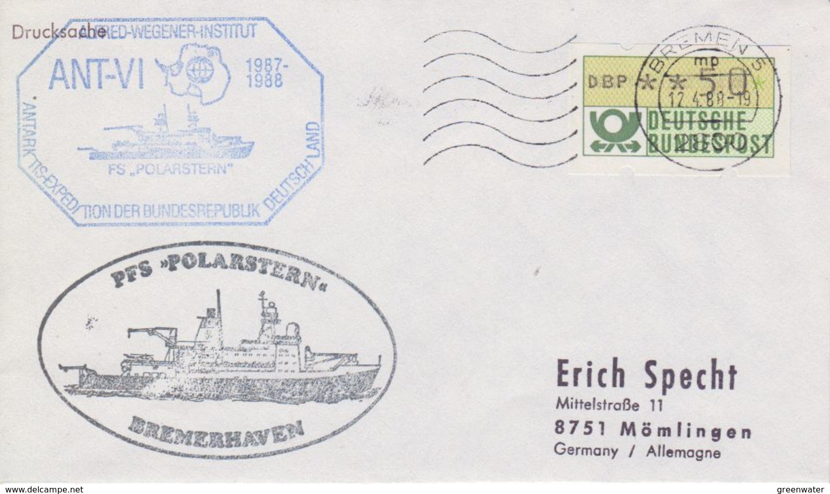 Germany 1988 Deutsche Antarktisexpedition Cover  Ca Polarstern Ca Bremen 12.4.88 (41920) - Andere & Zonder Classificatie