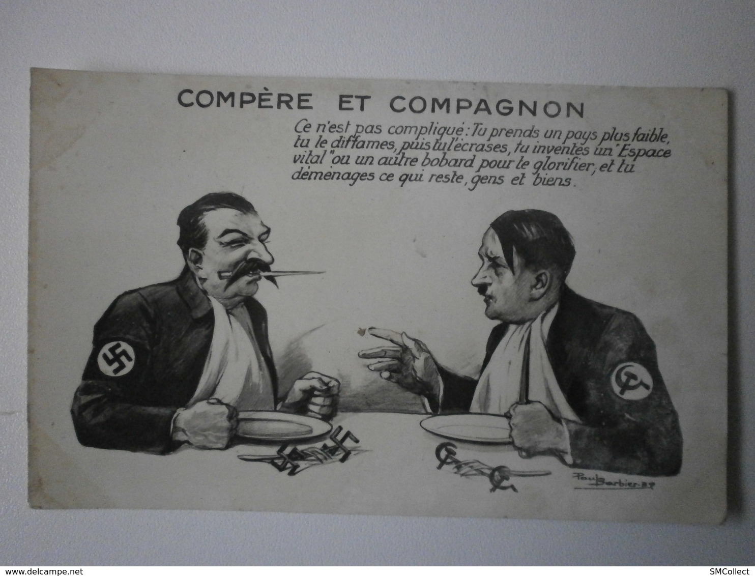 Staline Et Hitler. Compère Et Compagnon. Carte Satirique Paul Barbier  (8012) - Guerre 1939-45