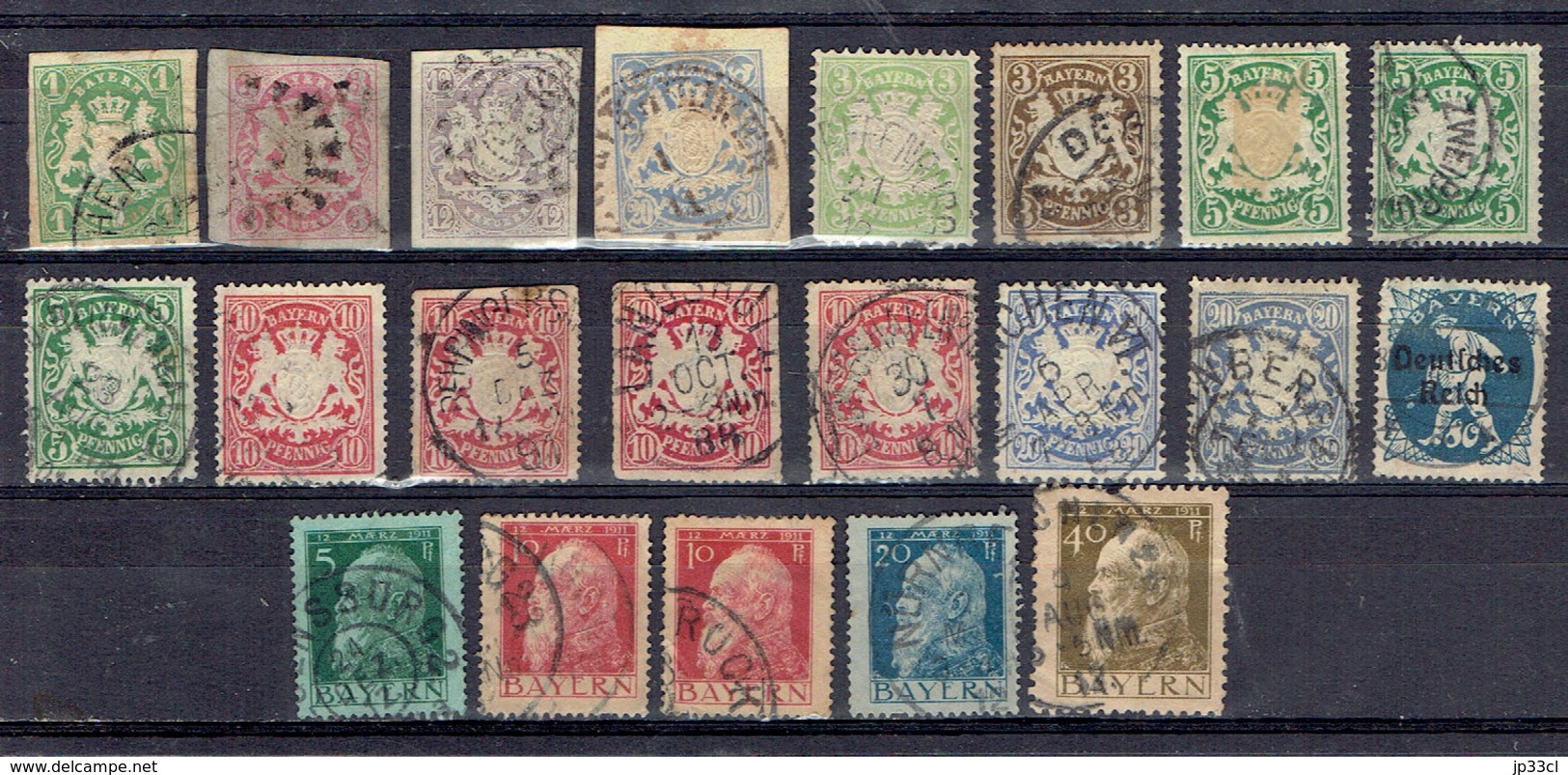 Petite Collection De 21 Timbres (o) De Bavière (kleine Sammlung Aus Bayern) - Andere & Zonder Classificatie