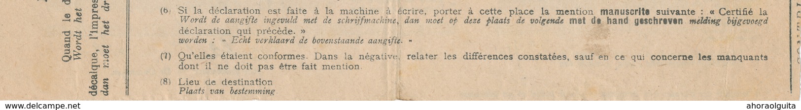 562/28 - Document Acquit D' Entrée ERQUELINNES NORD BELGE 1919 - 1 Colis De Bouchons En Liège Ex Bordeaux - Nord Belge