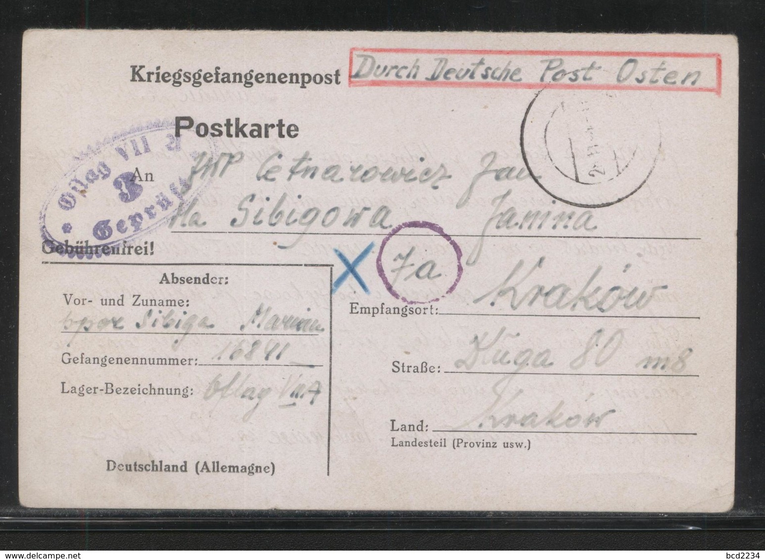 KRIEGSGEFANGENENPOST NAZI GERMANY THIRD REICH WW2 FROM PRISONER OF WAR POW CAMP OFLAG VIIA MURNAU TO KRAKOW GG POLAND - Campo De Prisioneros