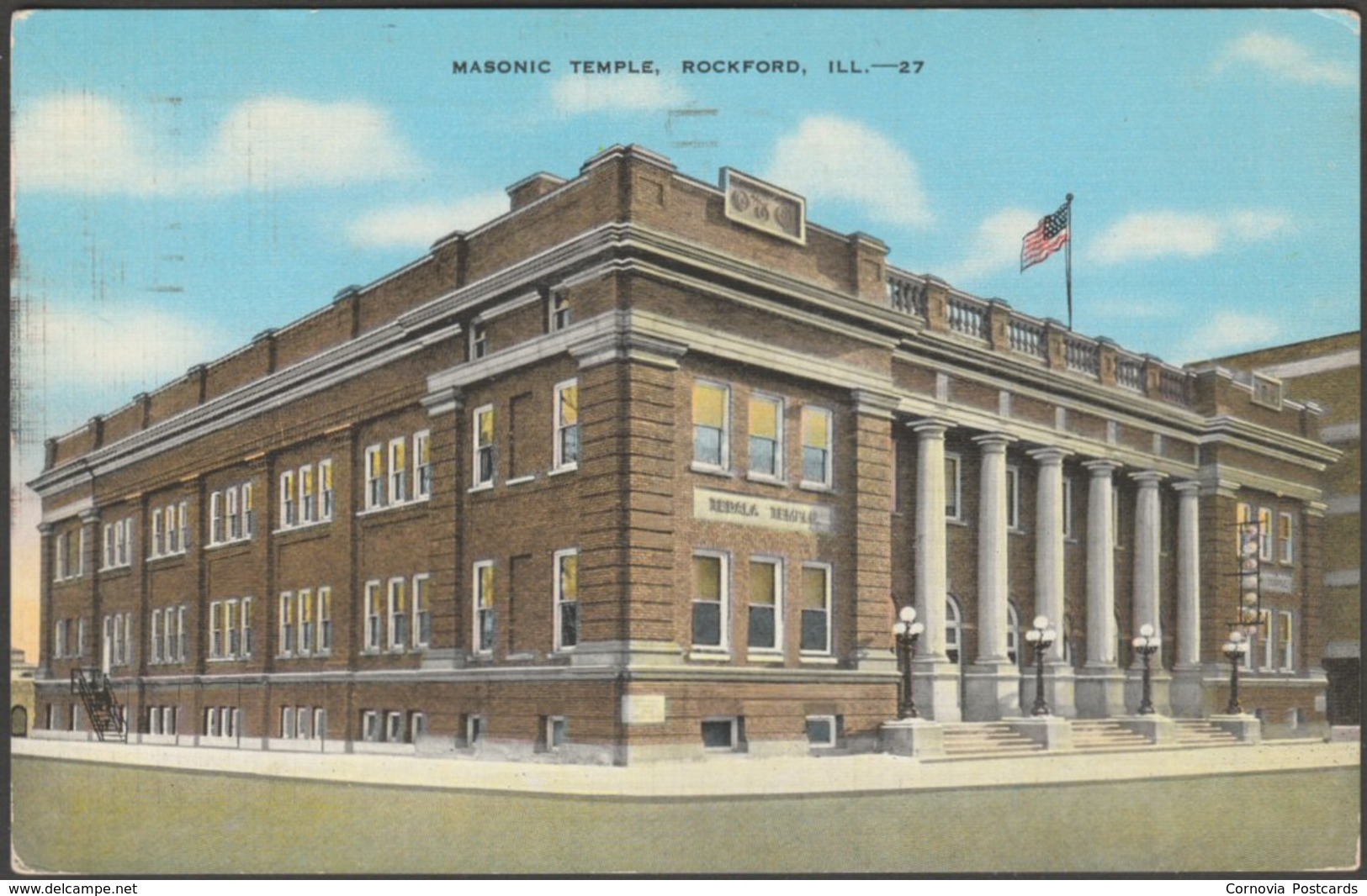 Masonic Temple, Rockford, Illinois, 1947 - Rockford Wholesale Paper Co Postcard - Rockford