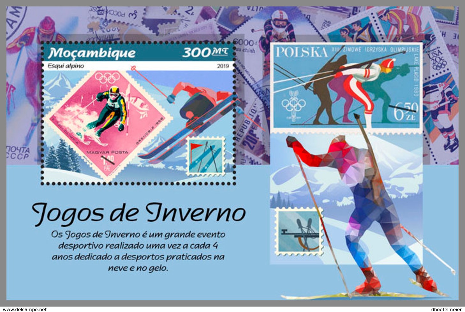 MOZAMBIQUE 2019 MNH Stamps On Stamps Winter Games Wintersport Jeu D'hiver S/S - OFFICIAL ISSUE - DH1907 - Winter (Other)