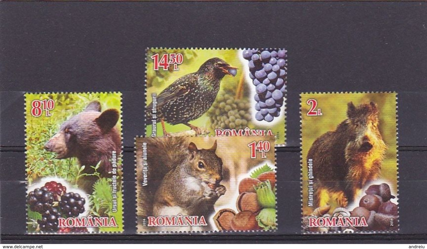 2014 Romania, Roumanie, Rumania - Wild Animals And Fruits Bear Squirrel Nature/Wildlife 4v., Mi 6861/64 MNH - Altri & Non Classificati
