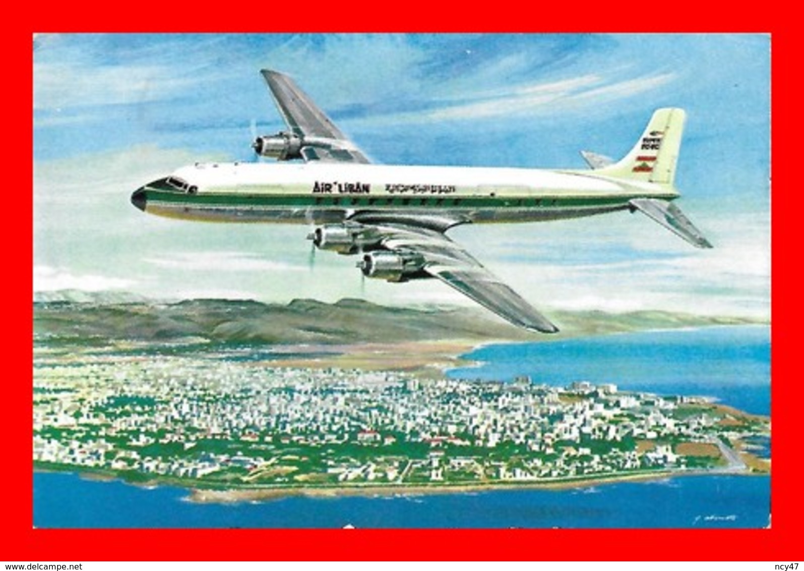 CPSM/gf AVIATION.  Un Super DC 6C D'air Liban Survolant Beyrouth...CO2117 - 1946-....: Ere Moderne