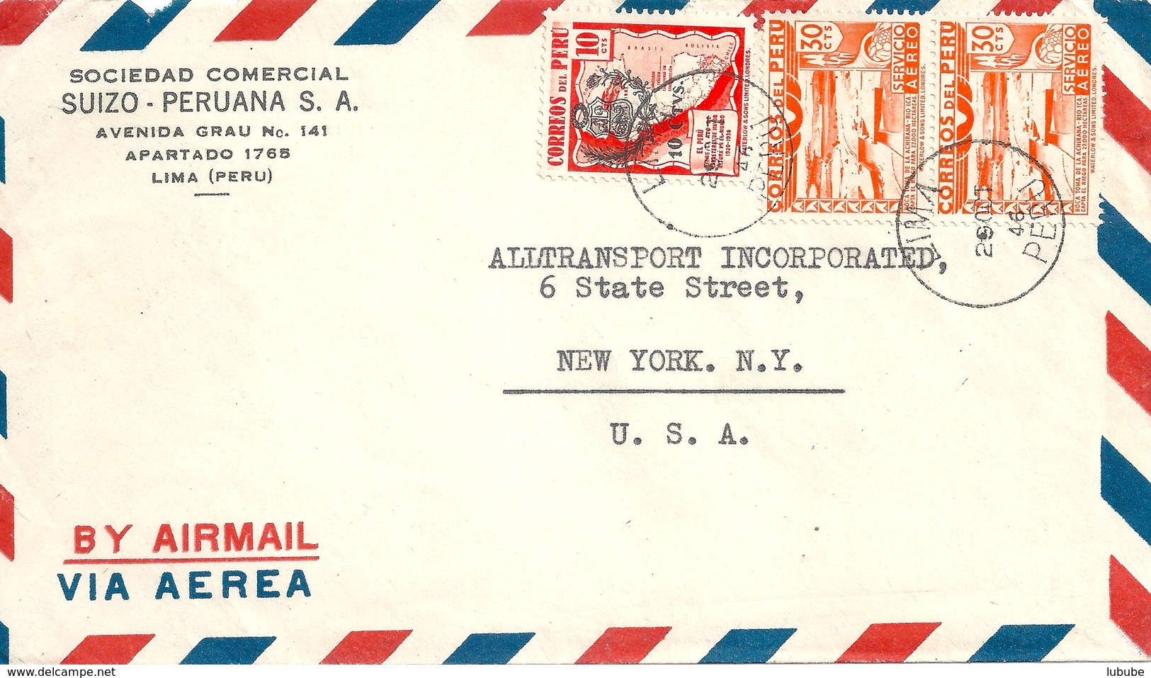 Airmail Brief  "Sociedad Comercial Suizo-Peruana, Lima"              1946 - Perù