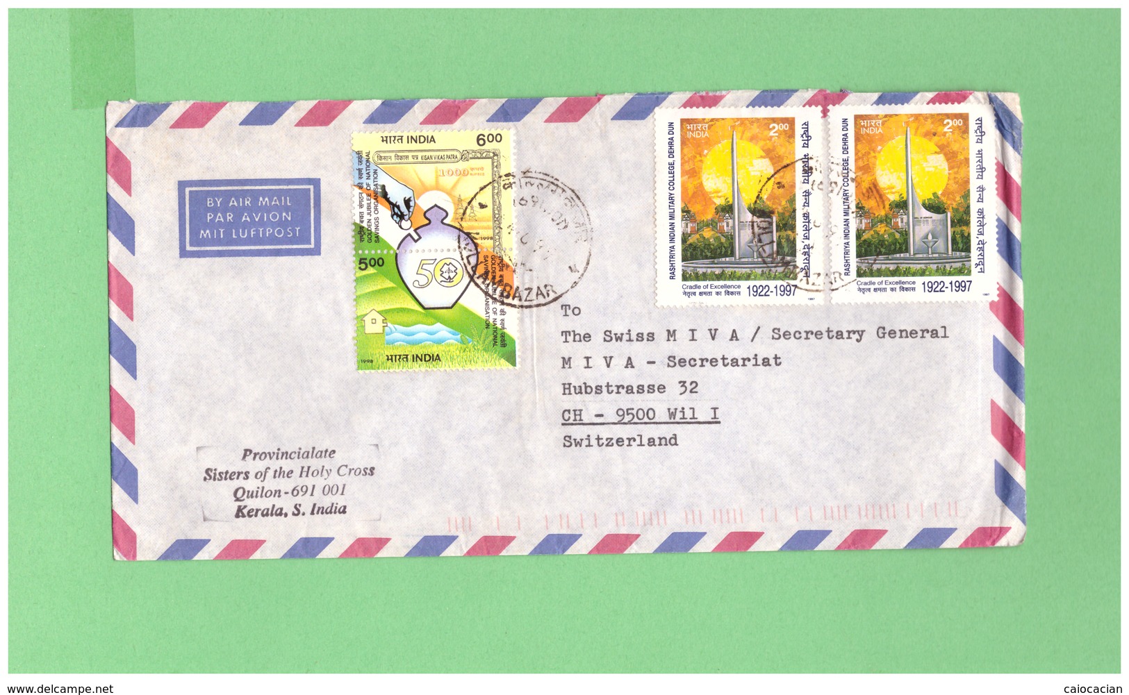 1999 INDIA AIR MAIL COUVERT WITH 4 STAMPS TO SWISS - Covers & Documents