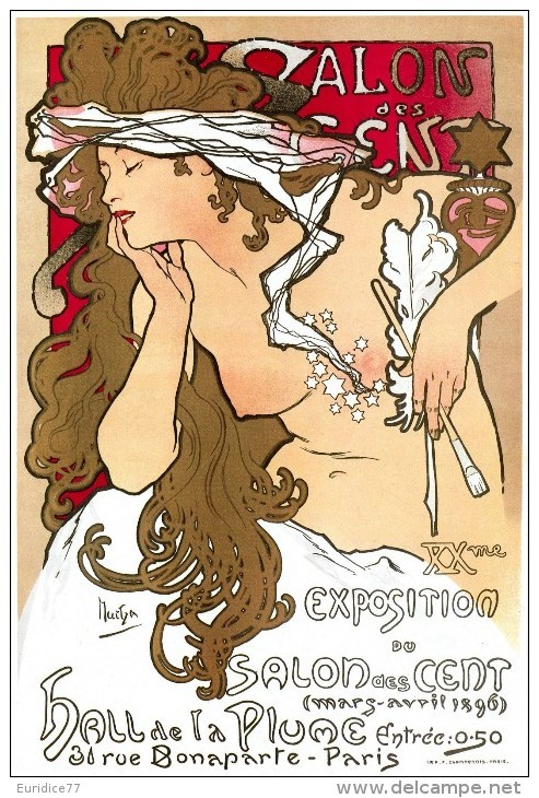 Alphonse Mucha Salon Des Cent Advertising Postcard : Size 15x10 Cm. Aprox. - Publicidad