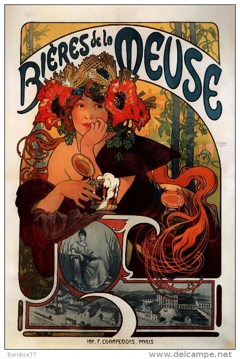 Alphonse Mucha Bieres De La Meuse 1898 Advertising Postcard : Size 15x10 Cm. Aprox. - Publicidad