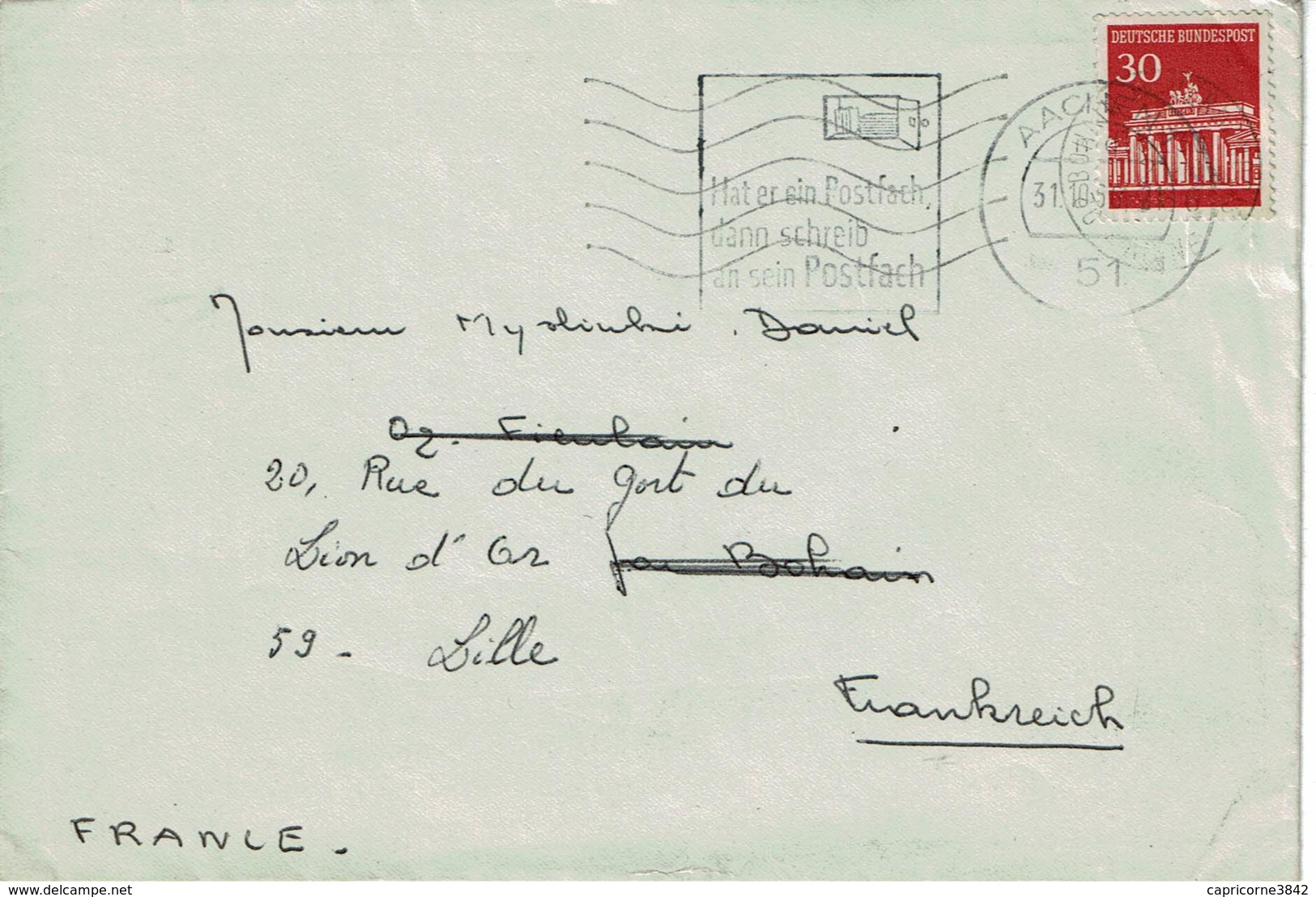 1966 - Lettre De AACHEN Pour La France - Tp N° Yvert 370 - Michel N°508 - Macchine Per Obliterare (EMA)