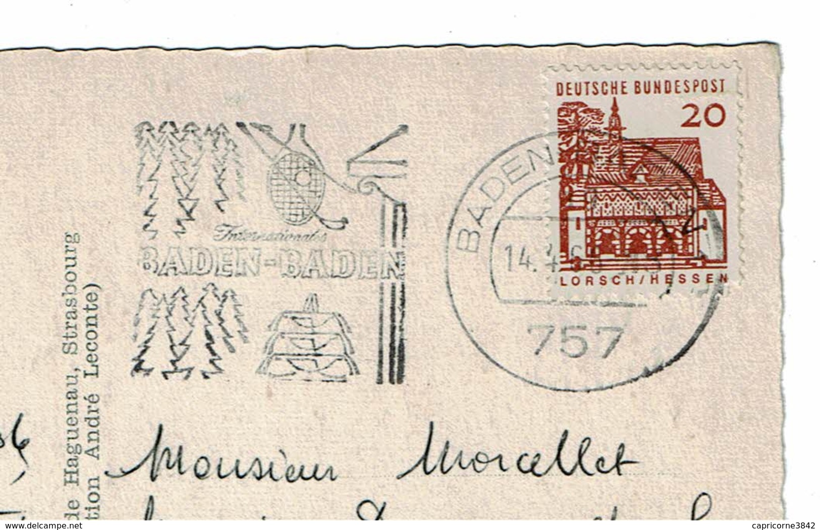 1966 - Carte Postale De BADEN BADEN Pour La France - Tp N° Yvert 324 - Machines à Affranchir (EMA)