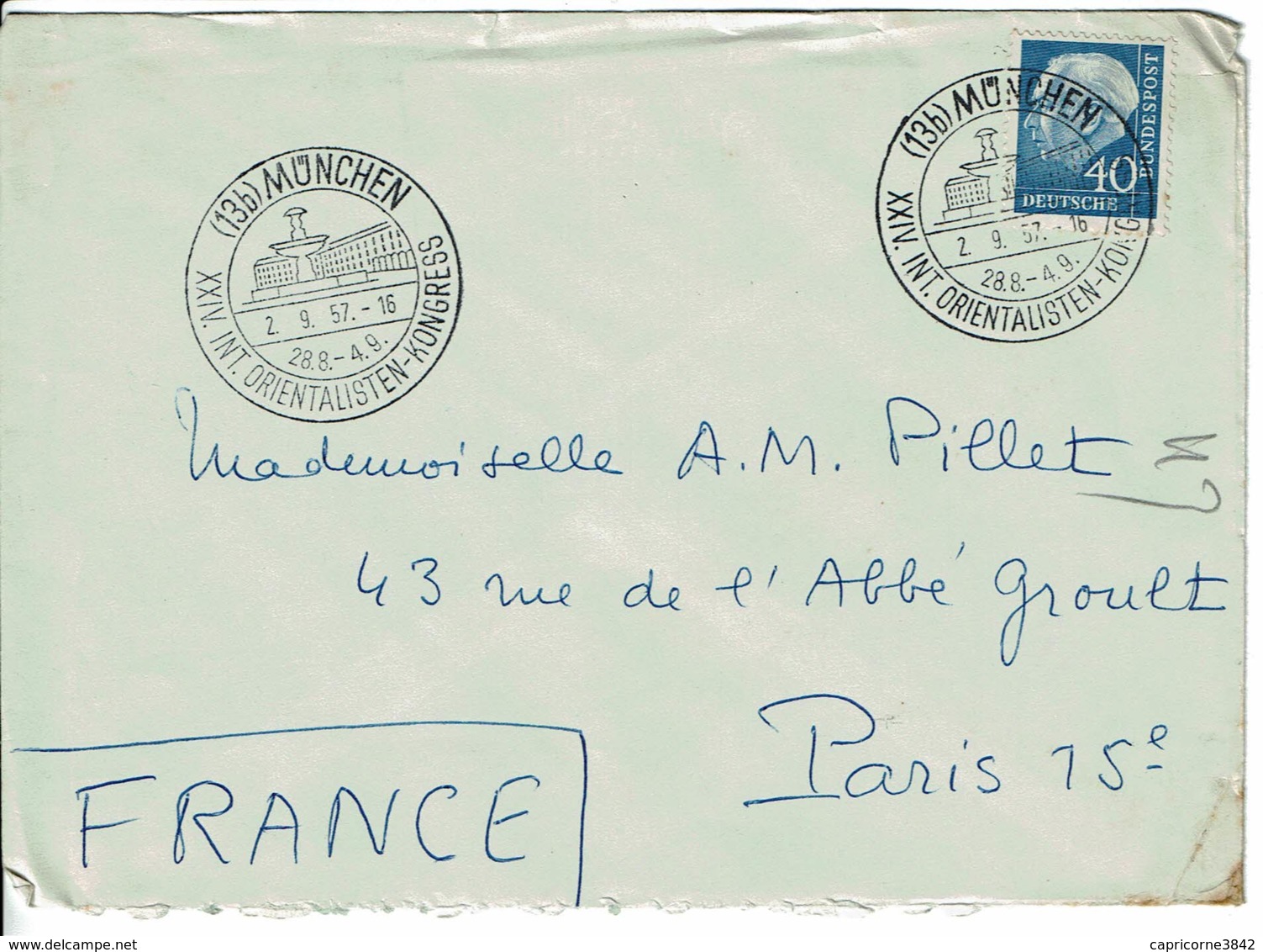 1957 - Lettre De MÜNCHEN Pour Paris - "XXIV INT. ORIENTALISTEN - KONGRESS" - Tp Yvert N° 126 (Michel 260) - Franking Machines (EMA)