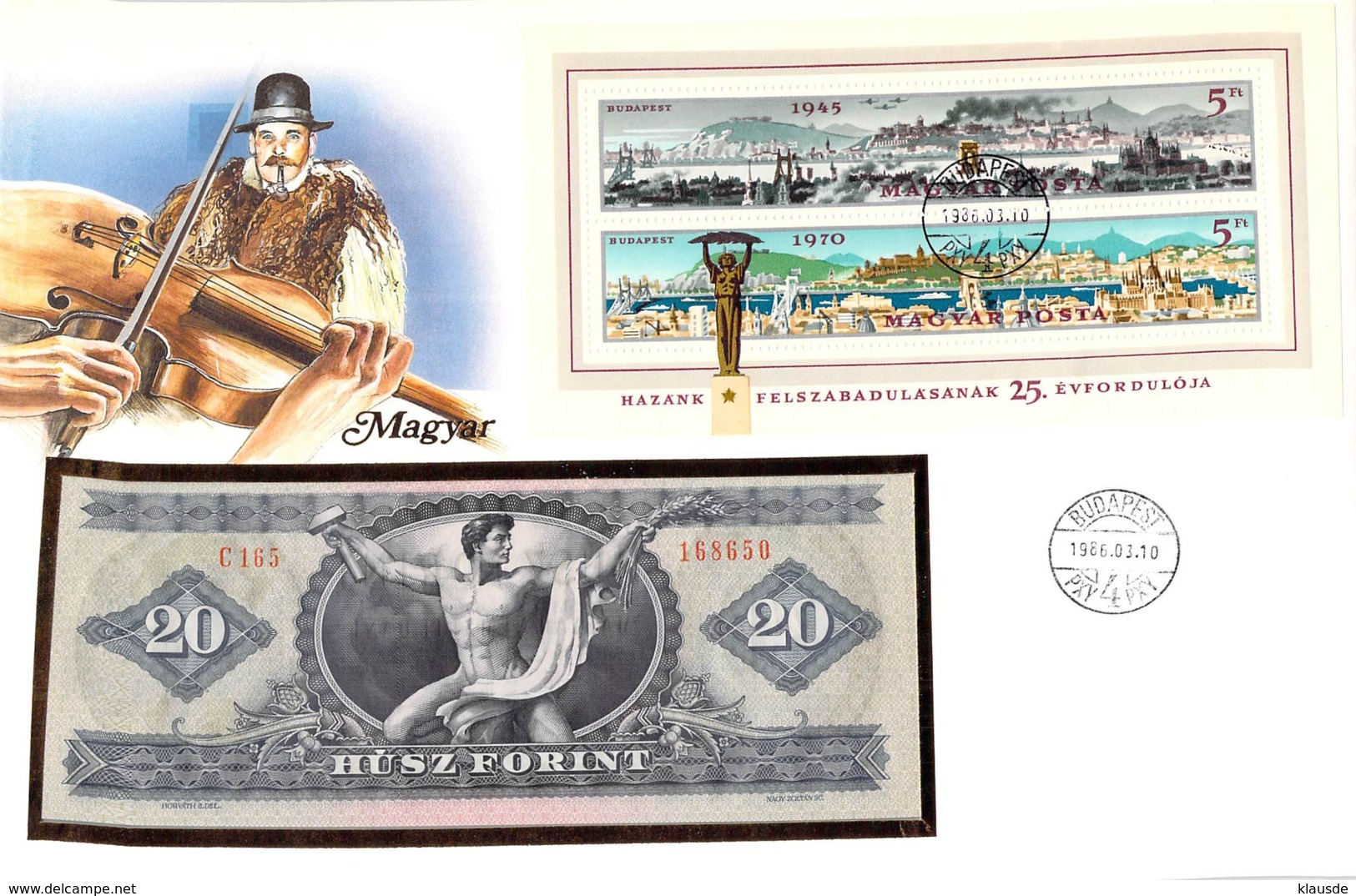 FDC Mit Geldschein 20 Forint Bankfrisch & Block1975 Ungarn - Hongarije