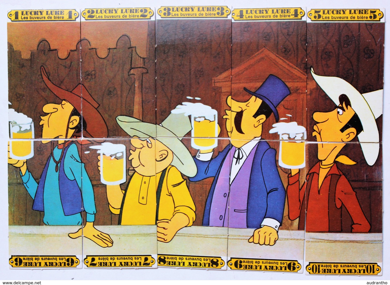 Rare 10 Cartes Anciennes BD Lucky Luke Formant 1 Puzzle Les Buveurs De Bière - Puzzles