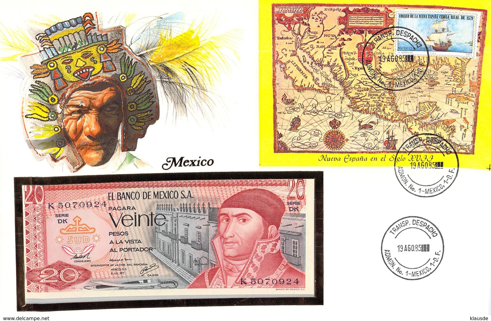 FDC Mit Geldschein 20 Pesos Bankfrisch 1977 & Block Mexico - México