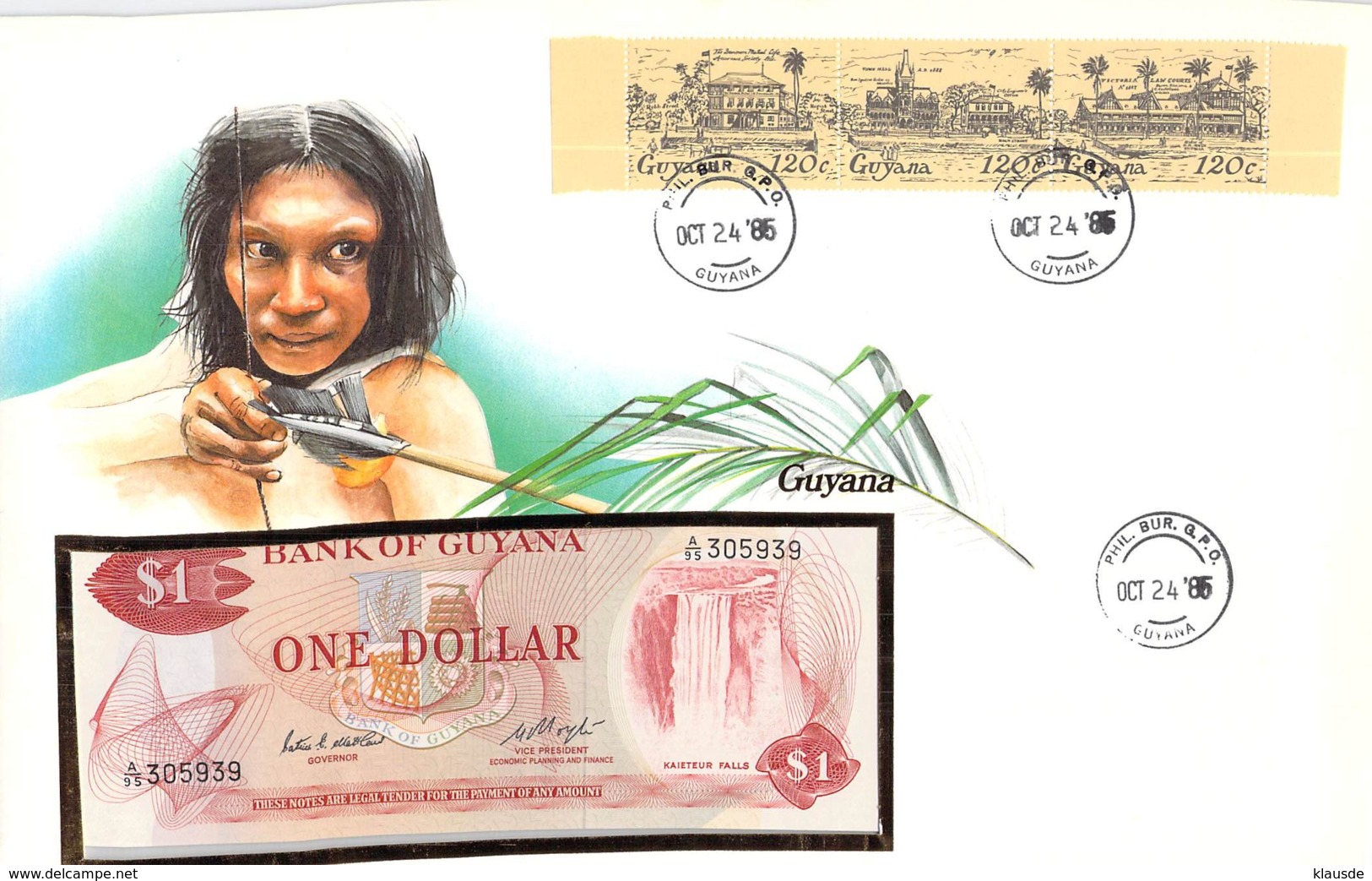 FDC Mit Geldschein 1 Dollar Bankfrisch & Block Guyana - Guyana