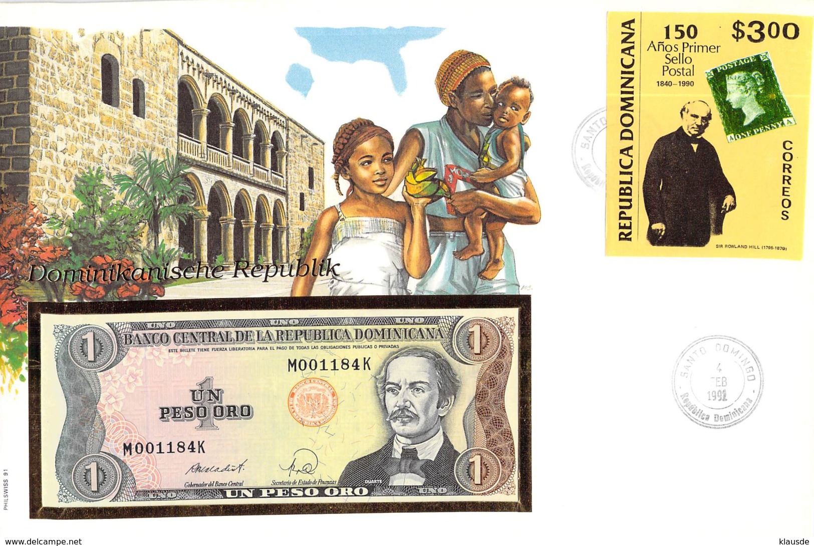 FDC Mit Geldschein 1 Peso Bankfrisch & Block Domininca - Dominikanische Rep.