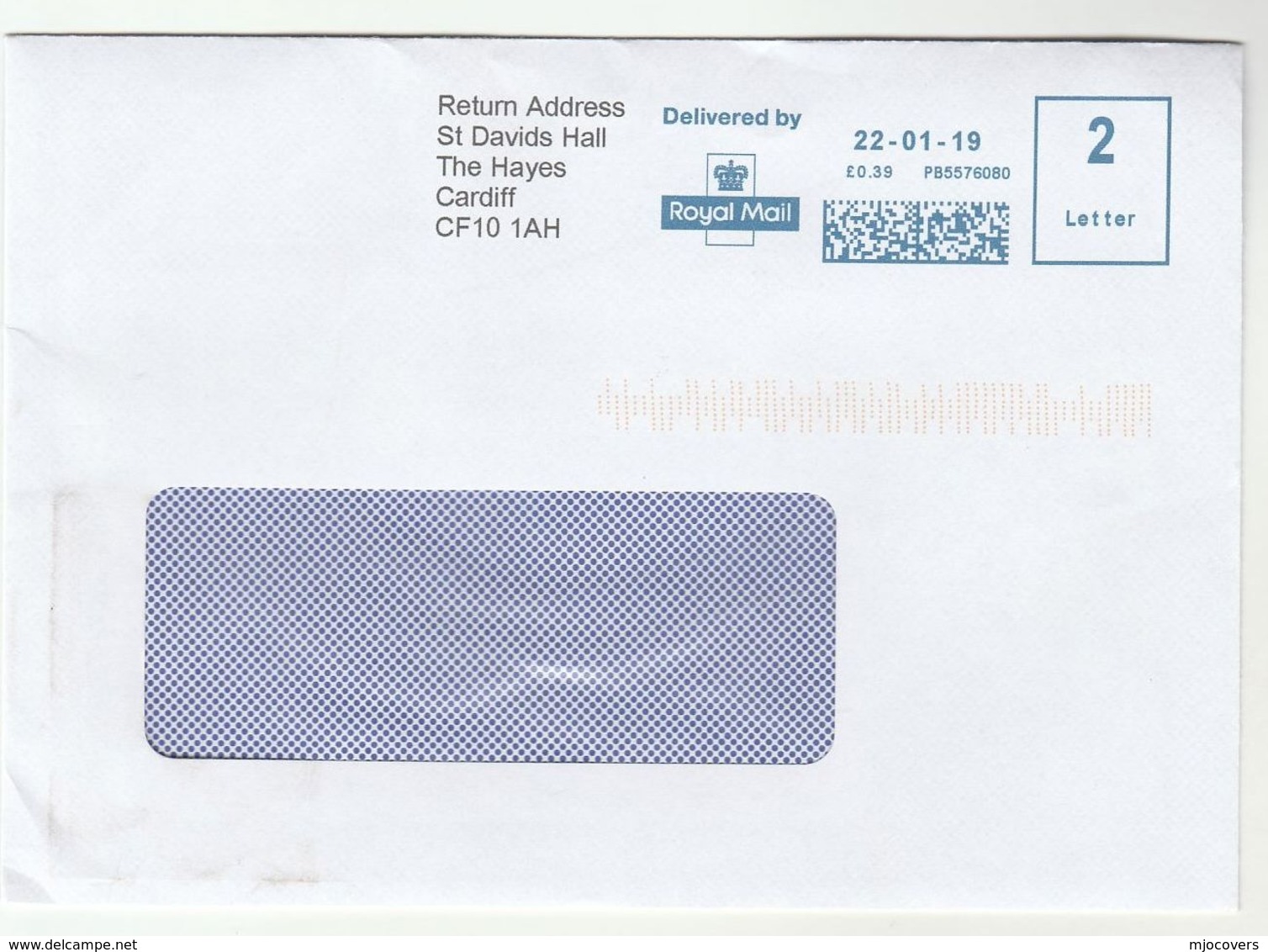 2019 St DAVIDS HALL Cadiff METER SLOGAN COVER Delivered By Royal Mail 2 Letter With BELINDA CARLISLE PROMO CARD Music Gb - Music