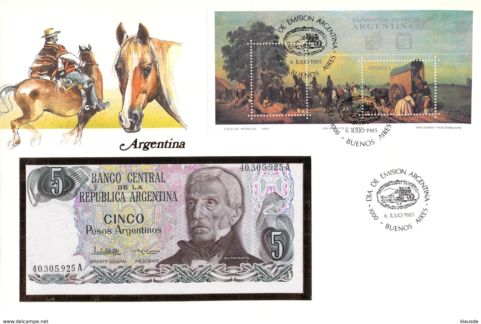 FDC Mit Geldschein 5 Pesos &  Block Argentinien - Argentinien