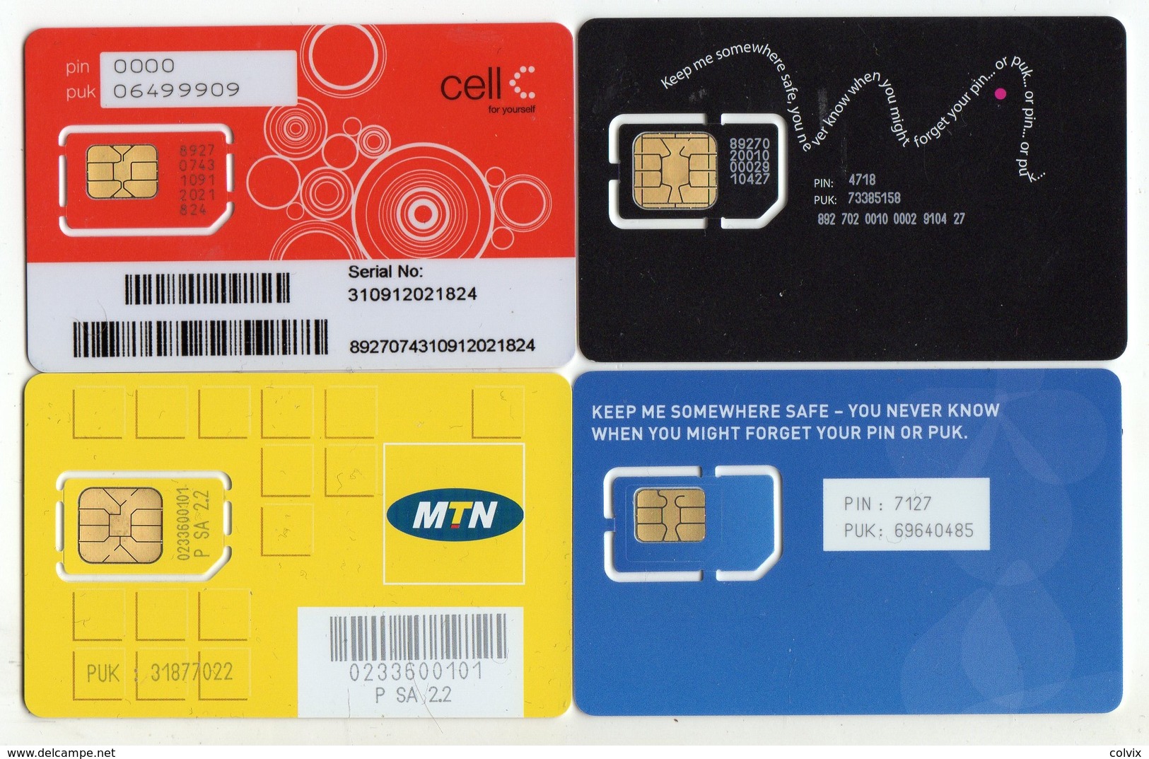 AFRIQUE DU SUD LOT 4 CARTE GSM CELL MTN TELKOM VERSO NUMEROTEE - Afrique Du Sud